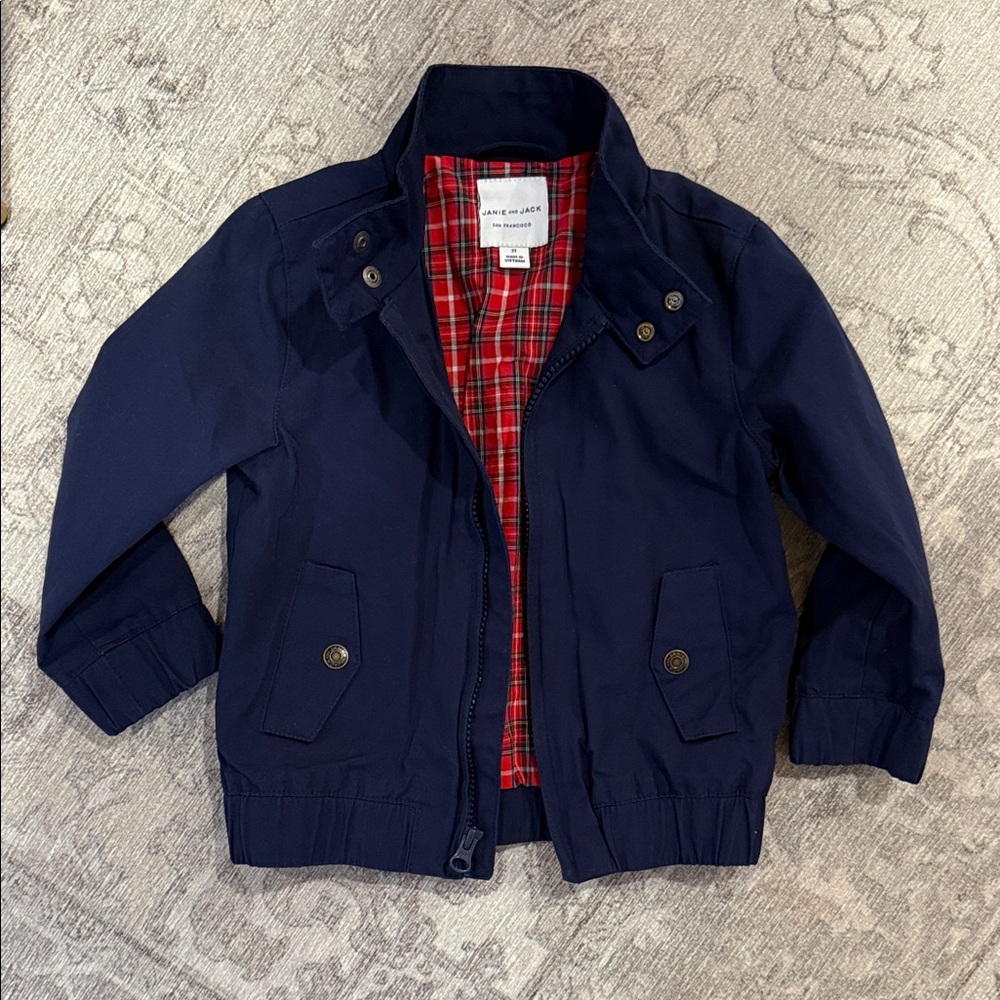 Janie and Jack Navy Jacket with Red Plaid Lining
